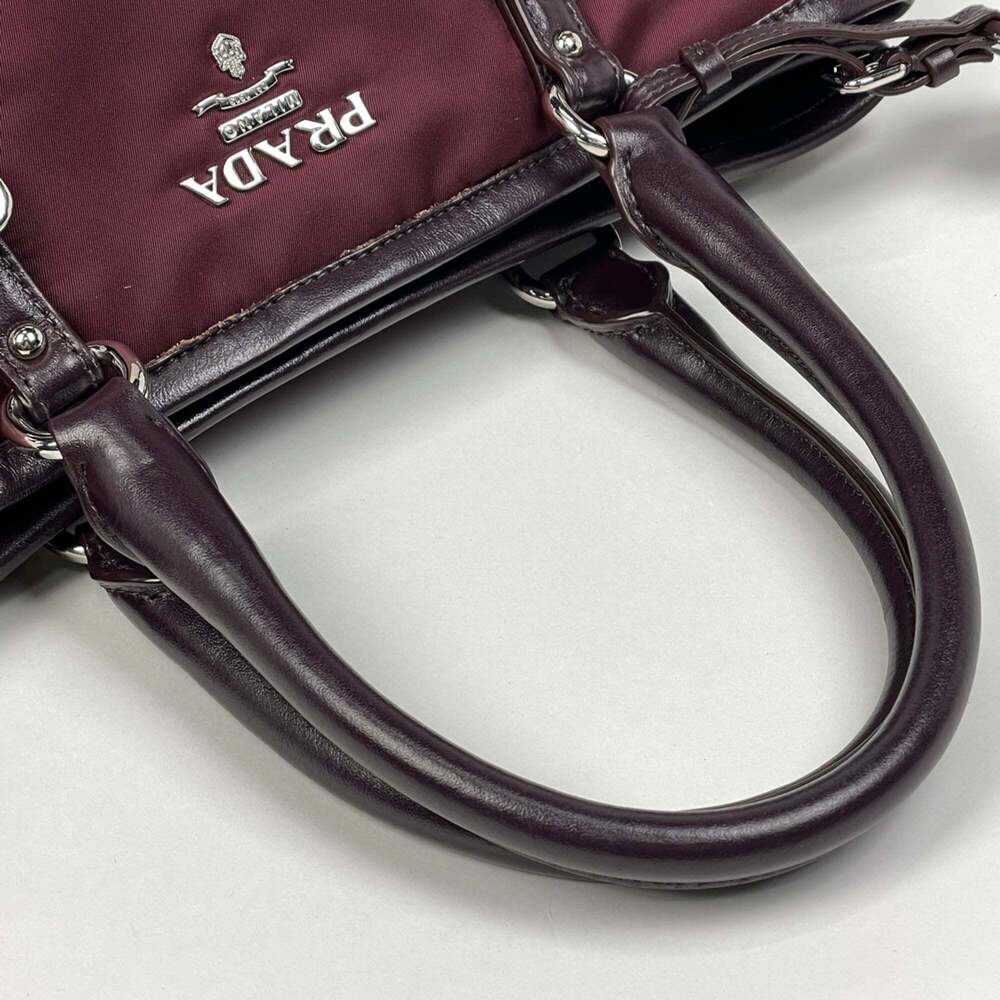 Prada Logo Handbag Tote Bag Nylon Bordeaux BN1841 Women's - Picture 6 of 8